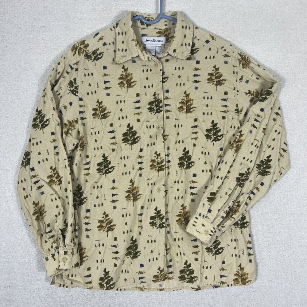 David Brooks Corduroy Button Up Top Womens Size 10 Trees Outdoor Theme